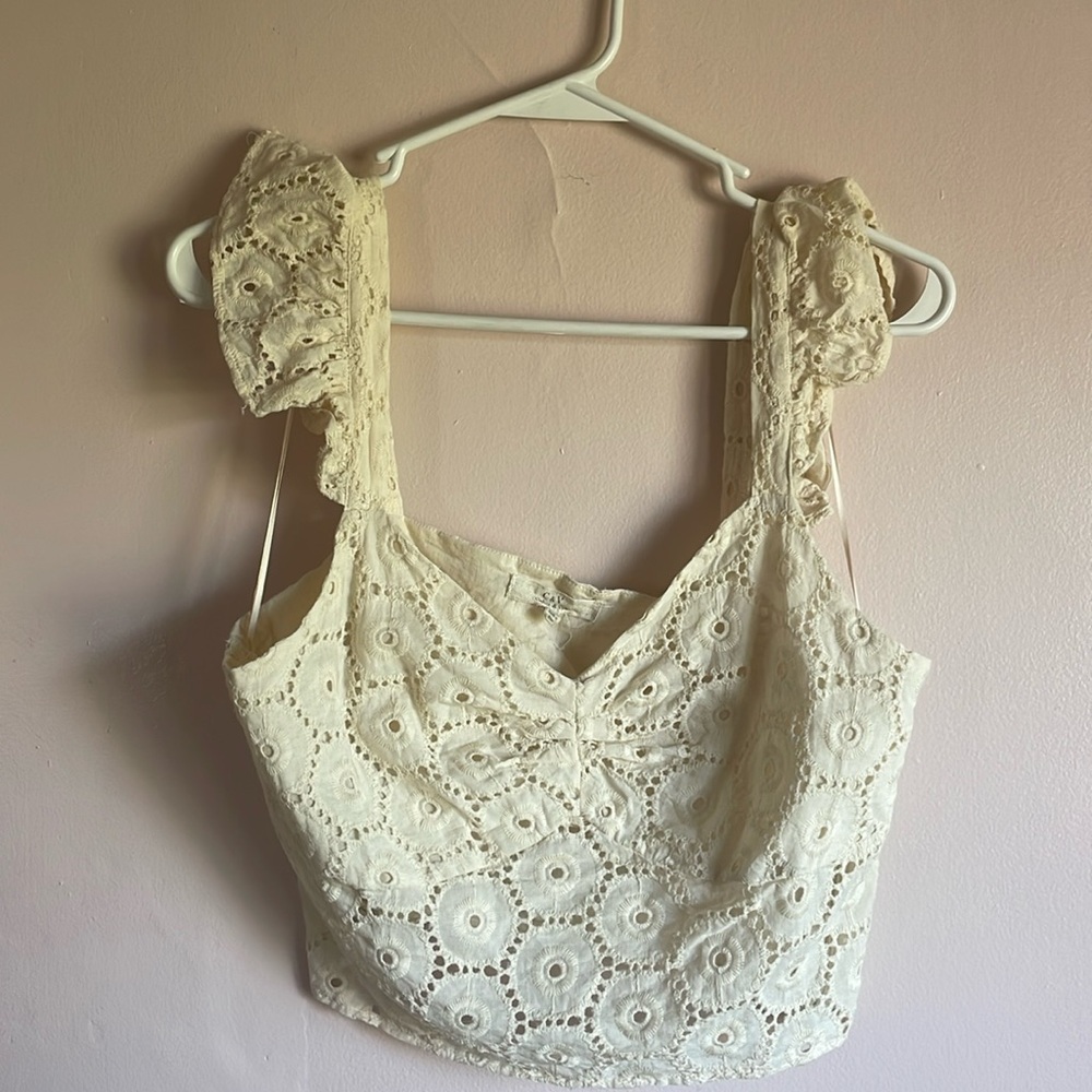 Crochet ruffle sleeve crop top